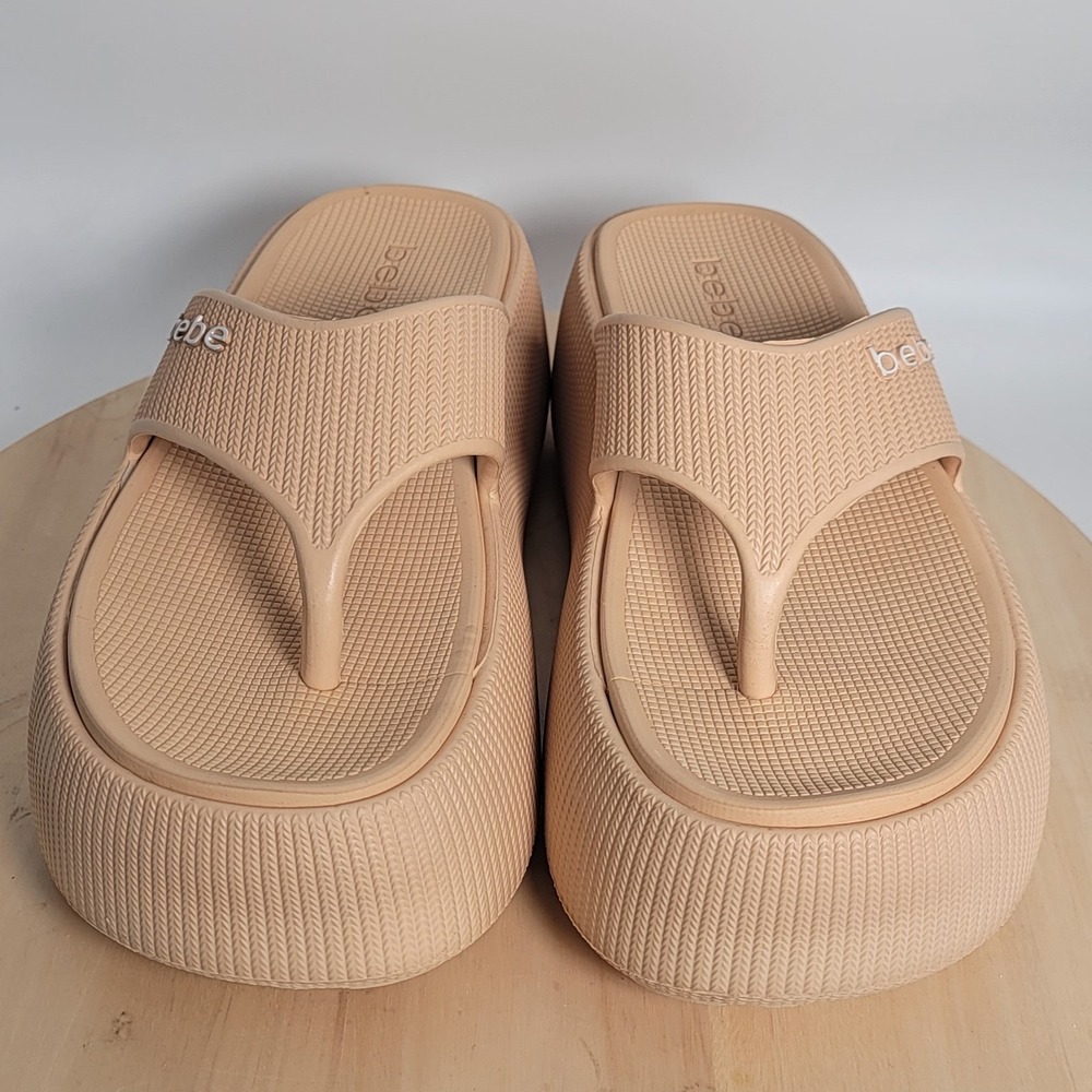 Bebe Beige Women Y2K Flatform Chunk Platform Sandals- Size 9 - Picture 2 of 7